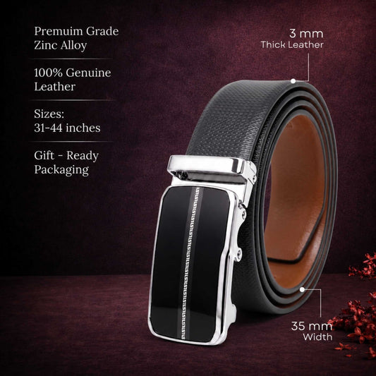 Mens 100% Genuine Leather Belt - SIGNORA Micro-Grain, ROYVIC Chrome Gloss Auto-Lock Buckle (Black & Brown Reversible) — Leather Belts for Men | THE MEN THING