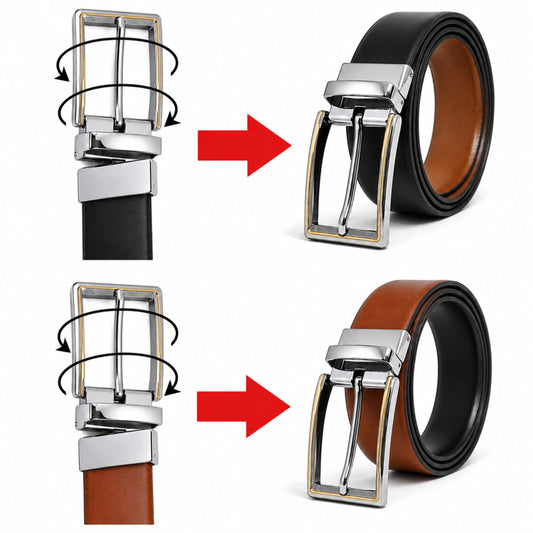 THE MEN THING Leather Belts Mens Genuine Leather Belt | 2 in 1 Reversible (Black & Brown) (1 Pc.) - Velaro