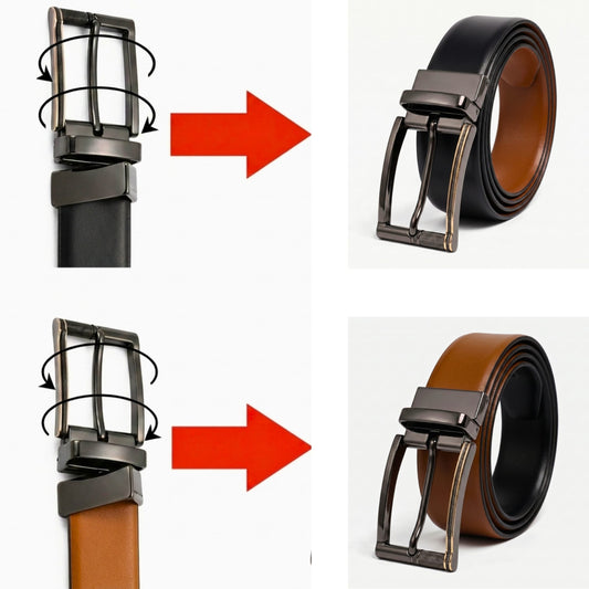 THE MEN THING Leather Belts Mens Genuine Leather Belt | 2 in 1 Reversible (Black & Brown) (1 Pc.) - Velaro
