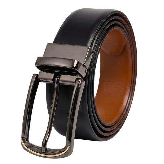 THE MEN THING Leather Belts Mens Genuine Leather Belt | 2 in 1 Reversible (Black & Brown) (1 Pc.) - VELARO
