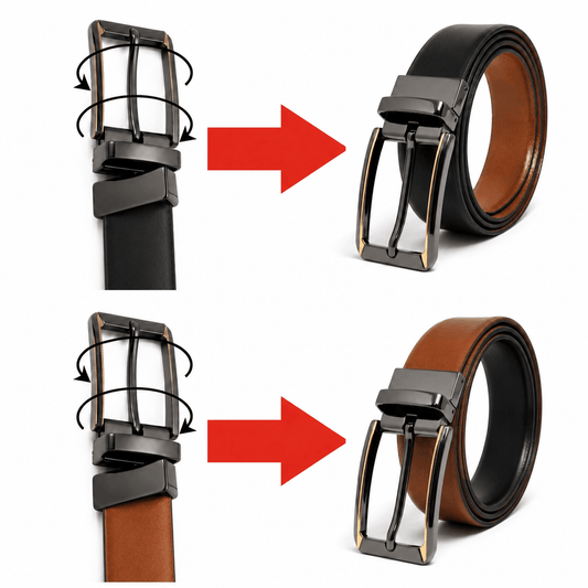 Mens 100% Genuine Leather Belt - VELARO Smooth Matte, TORVIK Gold-Border Gunmetal Pin Buckle (Black & Brown Reversible) — Leather Belts for Men | THE MEN THING