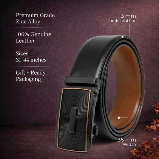 Mens 100% Genuine Leather Belt - VELARO Smooth Matte, SNAPTOR Gold-Bar Auto-Lock Buckle (Black & Brown Reversible) — Leather Belts for Men | THE MEN THING