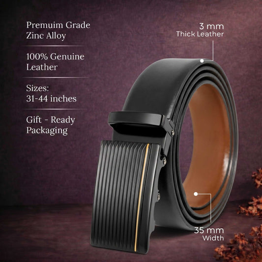 Mens 100% Genuine Leather Belt - VELARO Smooth Matte, DRAKO Ribbed Auto-Lock Buckle (Black & Brown Reversible) — Leather Belts for Men | THE MEN THING