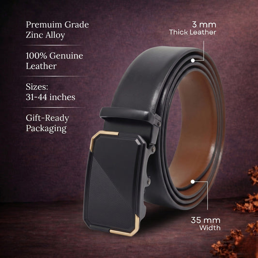 THE MEN THING Leather Belts Mens Genuine Leather Belt | 2 in 1 Reversible (Black & Brown) (1 Pc.) - VELARO