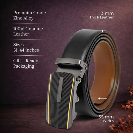 Mens 100% Genuine Leather Belt - VELARO Smooth Matte, REGALIX Textured Auto-Lock Buckle (Black & Brown Reversible) — Leather Belts for Men | THE MEN THING