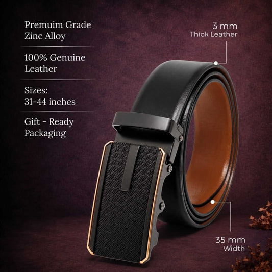 Mens 100% Genuine Leather Belt - VELARO Smooth Matte, KRYPT Basket-Weave Auto-Lock Buckle (Black & Brown Reversible) — Leather Belts for Men | THE MEN THING