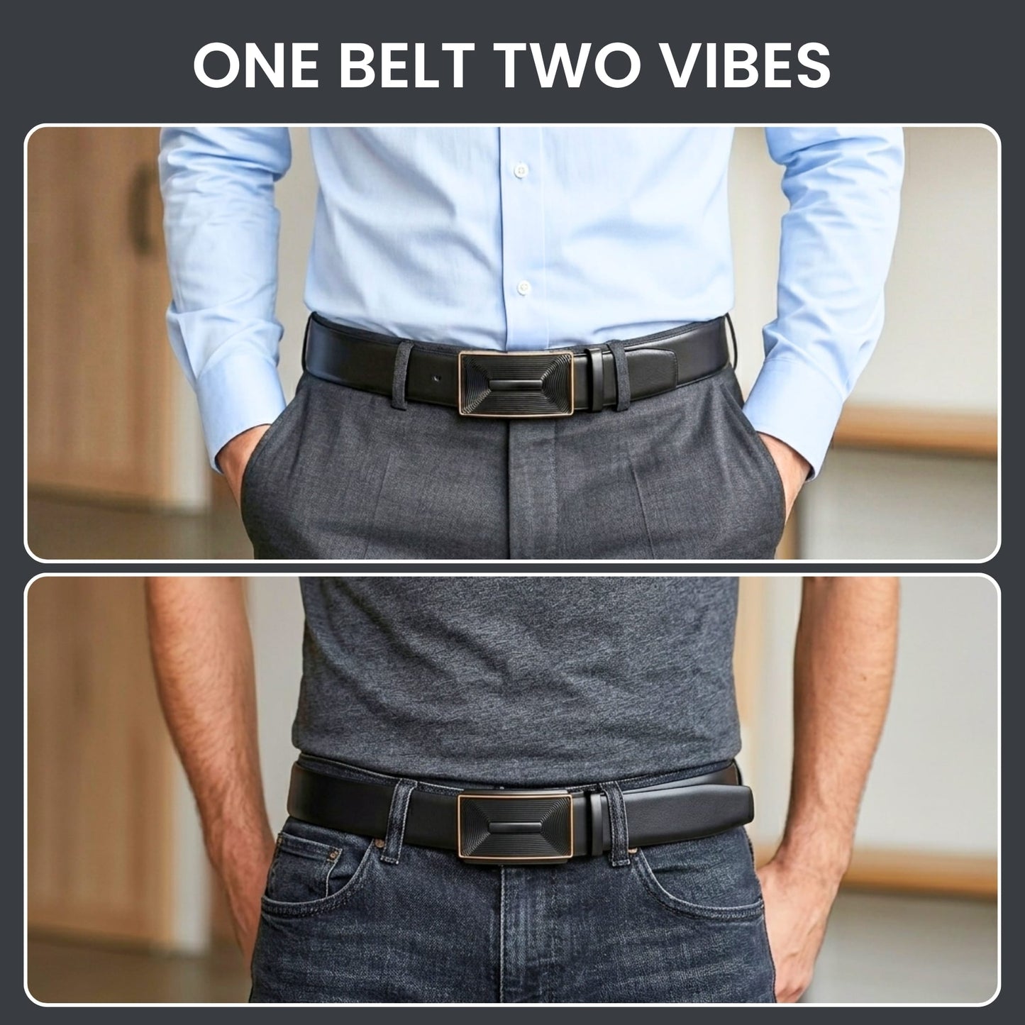 THE MEN THING Leather Belts Mens Genuine Leather Belt | 2 in 1 Reversible (Black & Brown) (1 Pc.) - VELARO