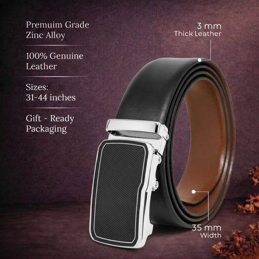 Mens 100% Genuine Leather Belt - VELARO Smooth Matte, STRYX Steel-Frame Auto-Lock Buckle (Black & Brown Reversible) — Leather Belts for Men | THE MEN THING