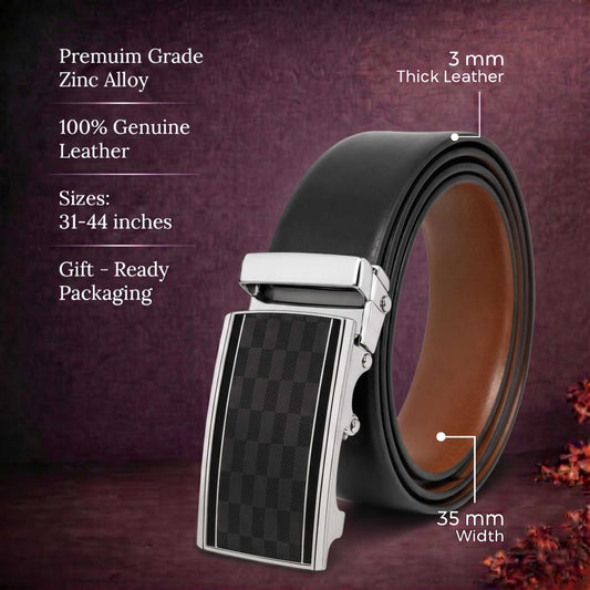 Mens 100% Genuine Leather Belt - VELARO Smooth Matte, ARKON Checkerboard Auto-Lock Buckle (Black & Brown Reversible) — Leather Belts for Men | THE MEN THING