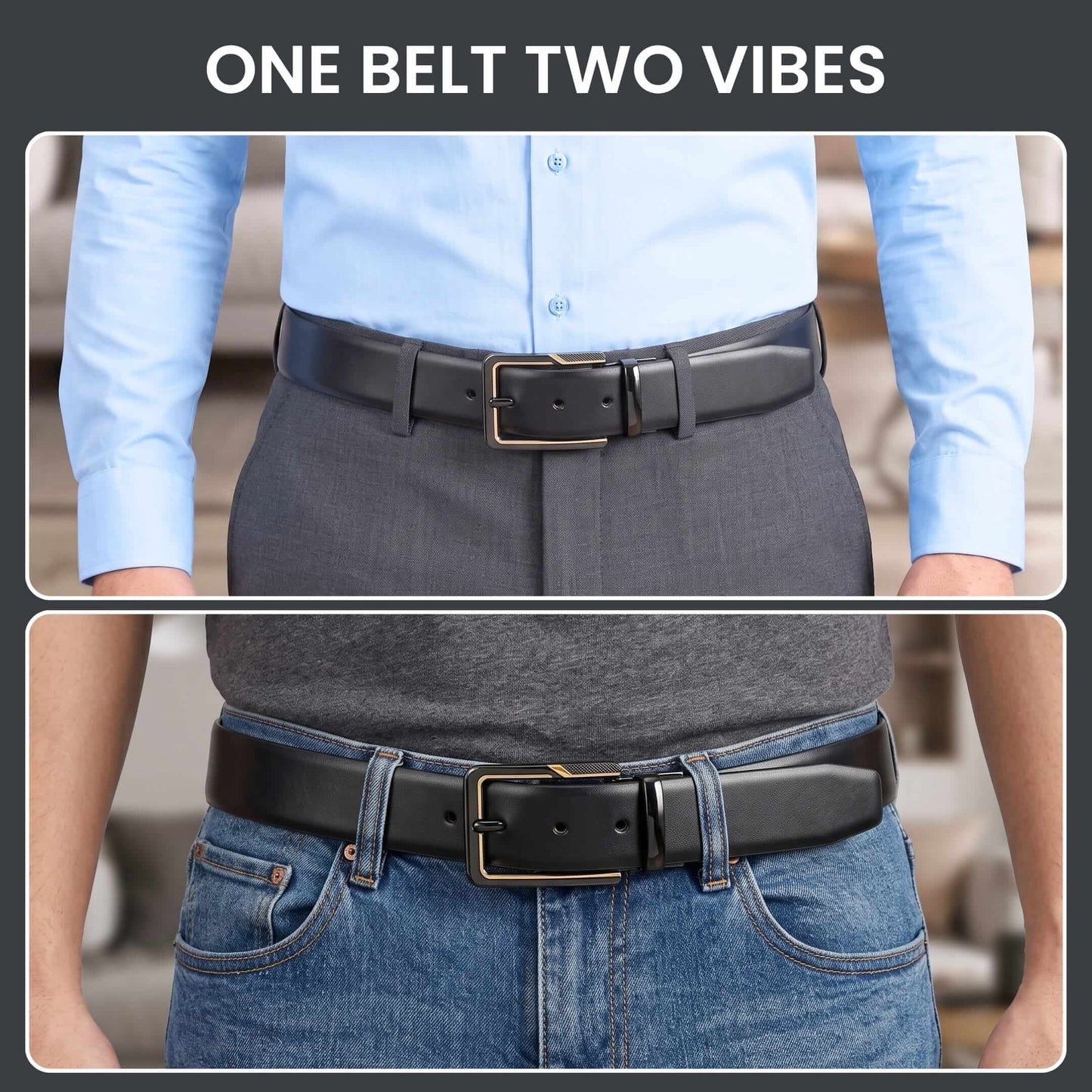 THE MEN THING Leather Belts Mens Genuine Leather Belt | 2 in 1 Reversible (Black & Brown) (1 Pc.) - VELARO -BRAVIX