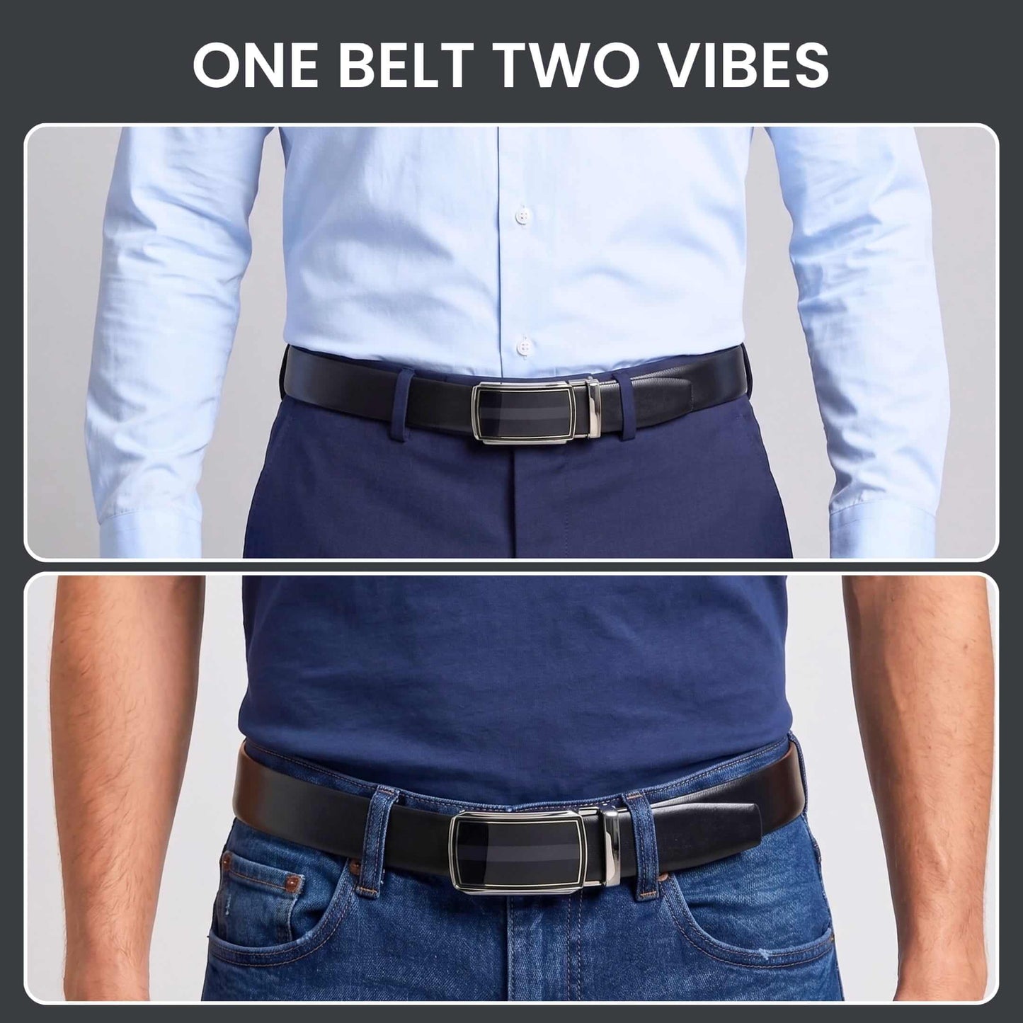 Mens 100% Genuine Leather Belt - VELARO Smooth Matte, KLYNT Chrome Gloss-Black Auto-Lock Buckle (Black & Brown Reversible) — Leather Belts for Men | THE MEN THING
