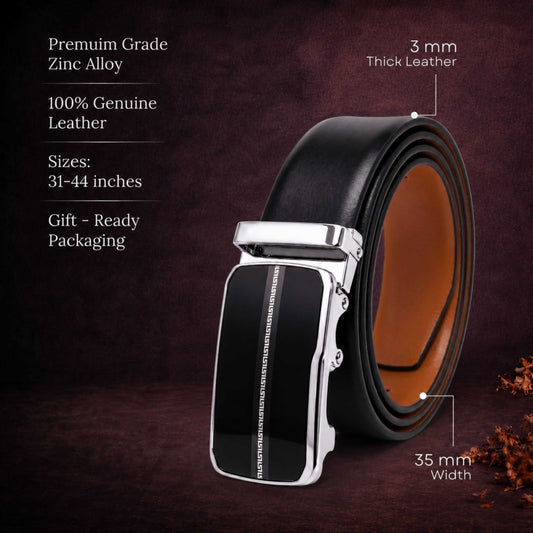 Mens 100% Genuine Leather Belt - VELARO Smooth Matte, ROYVIC Chrome Gloss Auto-Lock Buckle (Black & Brown Reversible) — Leather Belts for Men | THE MEN THING
