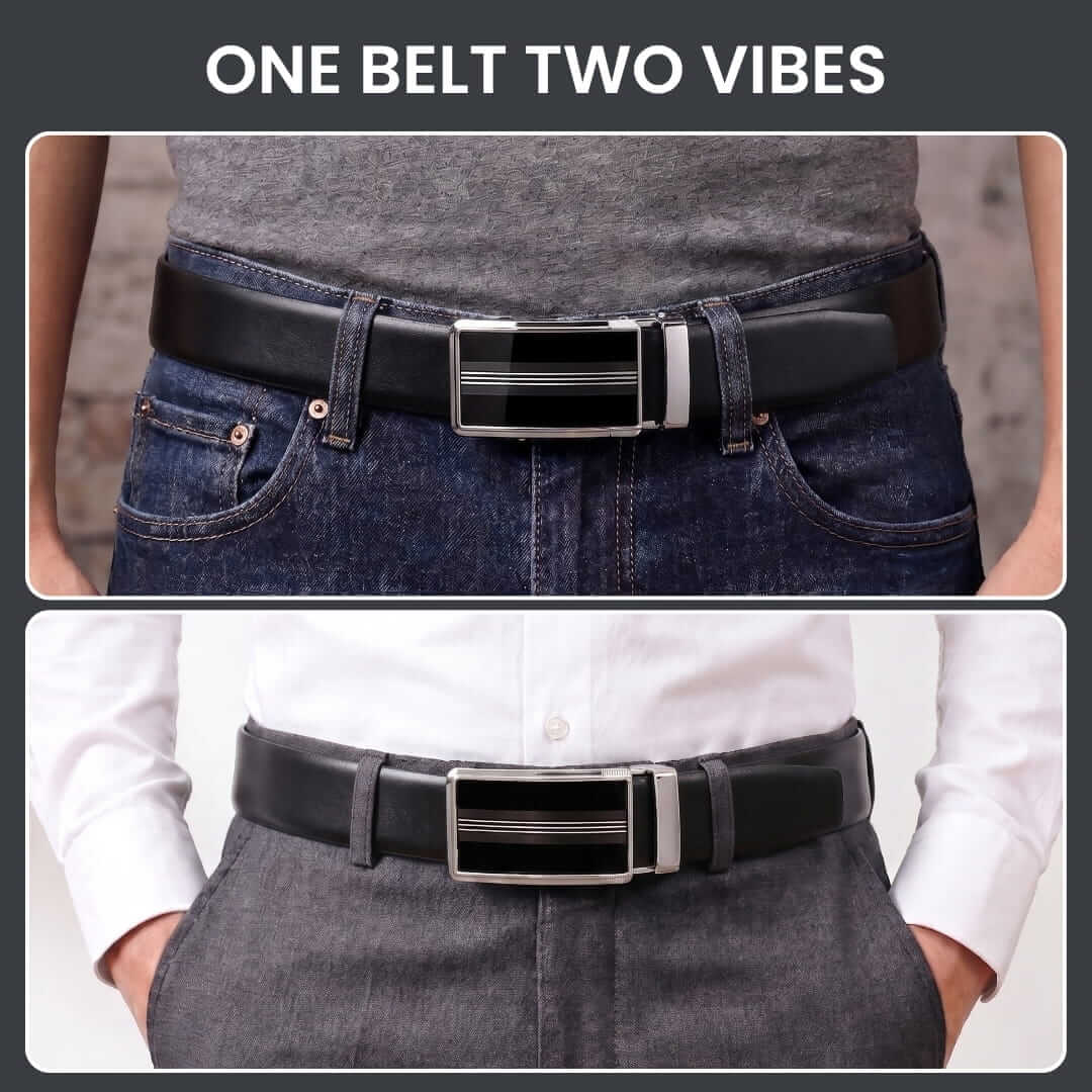 THE MEN THING Leather Belts Mens Genuine Leather Belt | 2 in 1 Reversible (Black & Brown) (1 Pc.) - VELARO - TREVION
