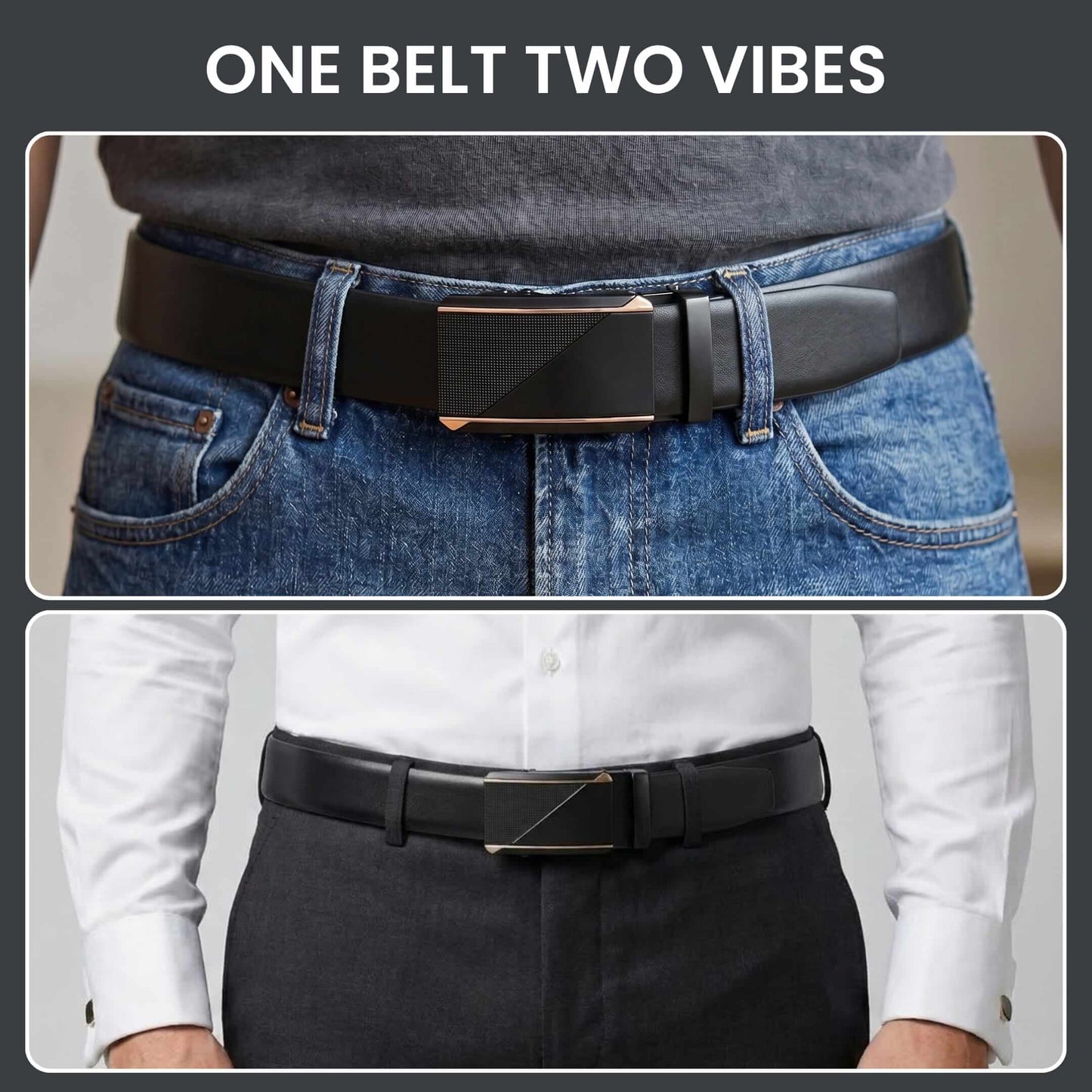 THE MEN THING Leather Belts Mens Genuine Leather Belt | 2 in 1 Reversible (Black & Brown) (1 Pc.) - VELARO -TRION