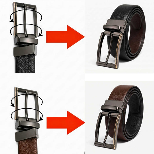 Mens 100% Genuine Leather Belt - LUXORIC Pebble-Grain, TORIX Brushed Bronze Pin Buckle (Brown & Black Reversible) — Leather Belts for Men | THE MEN THING