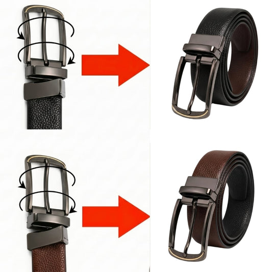 THE MEN THING Leather Belts Mens Genuine Leather Belt | 2 in 1 Reversible (Brown & Black) (1 Pc.) - LUXORIC