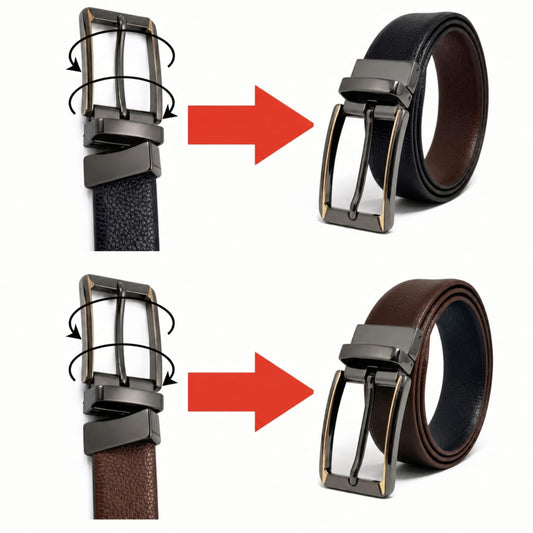 THE MEN THING Leather Belts Mens Genuine Leather Belt | 2 in 1 Reversible (Brown & Black) (1 Pc.) - LUXORIC