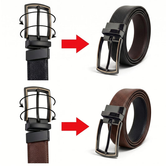 THE MEN THING Leather Belts Mens Genuine Leather Belt | 2 in 1 Reversible (Brown & Black) (1 Pc.) - LUXORIC