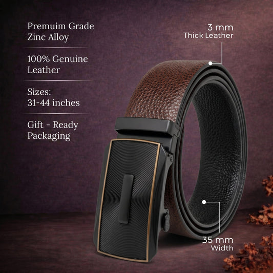 THE MEN THING Leather Belts Mens Genuine Leather Belt | 2 in 1 Reversible (Brown & Black) (1 Pc.) - LUXORIC