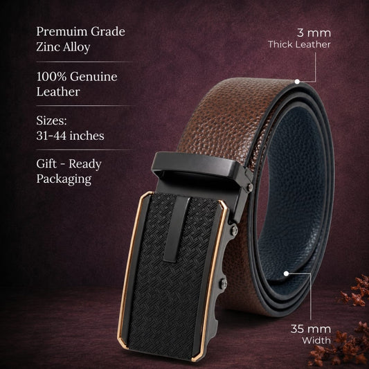 THE MEN THING Leather Belts Mens Genuine Leather Belt | 2 in 1 Reversible (Brown & Black) (1 Pc.) - LUXORIC