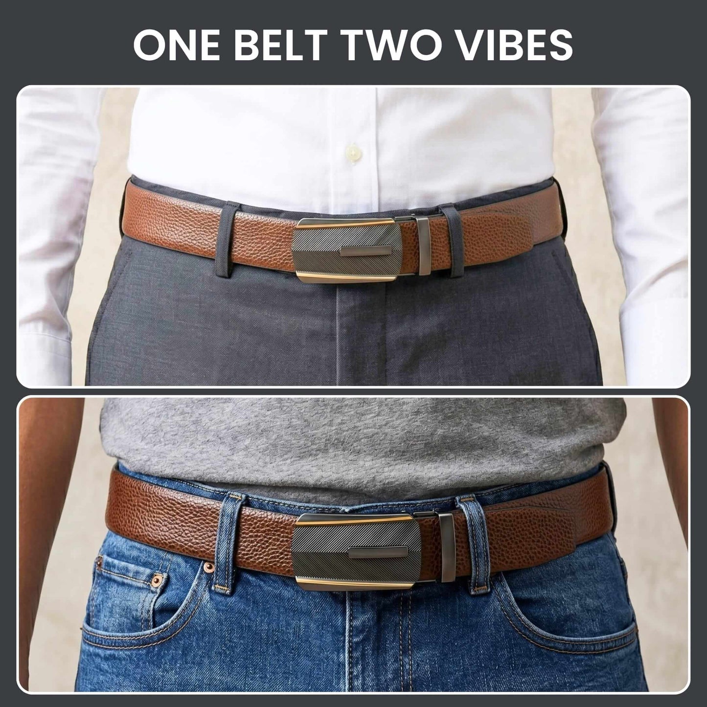 Mens 100% Genuine Leather Belt - LUXORIC Pebble-Grain, REGALIX Textured Auto-Lock Buckle (Brown & Black Reversible) — Leather Belts for Men | THE MEN THING