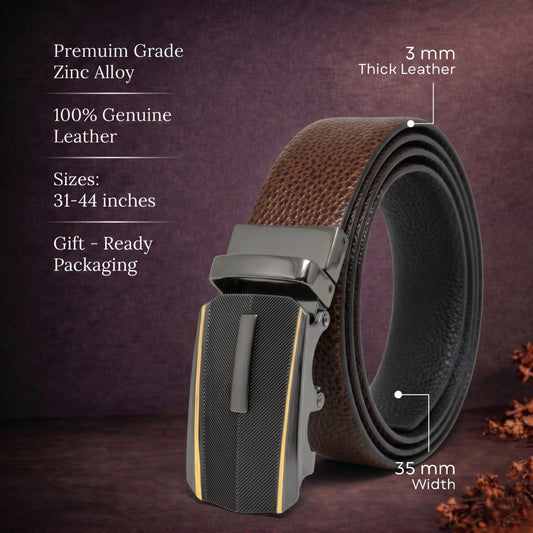 THE MEN THING Leather Belts Mens Genuine Leather Belt | 2 in 1 Reversible (Brown & Black) (1 Pc.) - LUXORIC