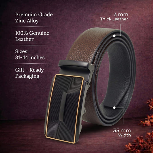 THE MEN THING Leather Belts Mens Genuine Leather Belt | 2 in 1 Reversible (Brown & Black) (1 Pc.) - LUXORIC