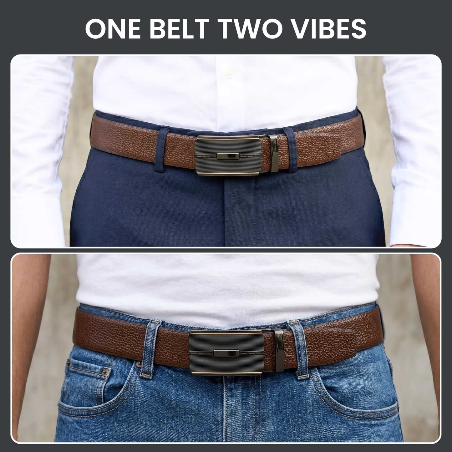Mens 100% Genuine Leather Belt - LUXORIC Pebble-Grain, VITARO Cross-Hatch Auto-Lock Buckle (Brown & Black Reversible) — Leather Belts for Men | THE MEN THING