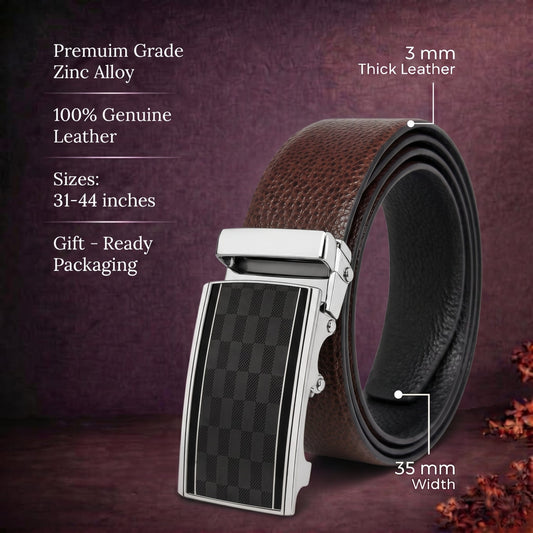 THE MEN THING Leather Belts Mens Genuine Leather Belt | 2 in 1 Reversible (Brown & Black) (1 Pc.) - LUXORIC-ARKON