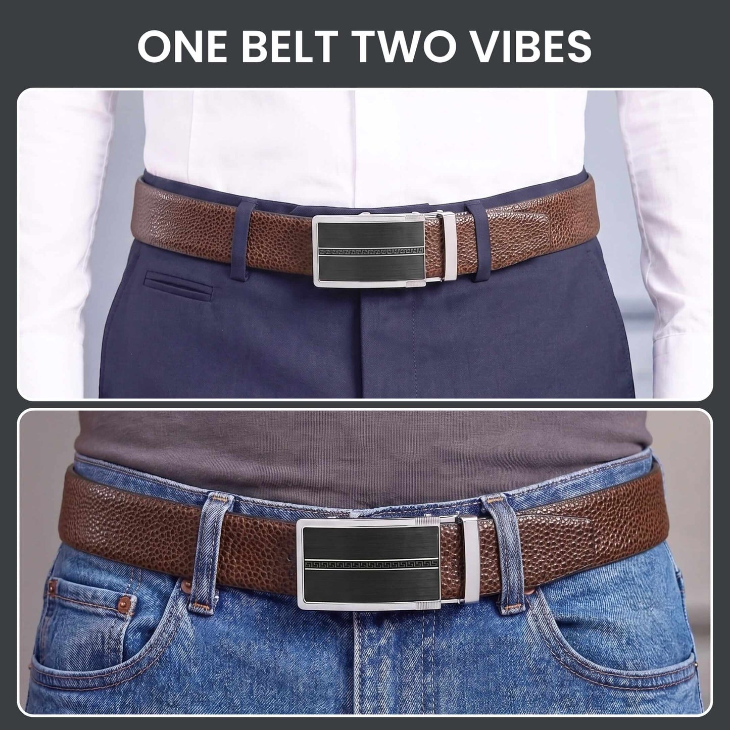 Mens Genuine Leather Belt | 2 in 1 Reversible (Brown & Black) (1 Pc.) - LUXORIC - KRONIQ — Leather Belts for Men | THE MEN THING