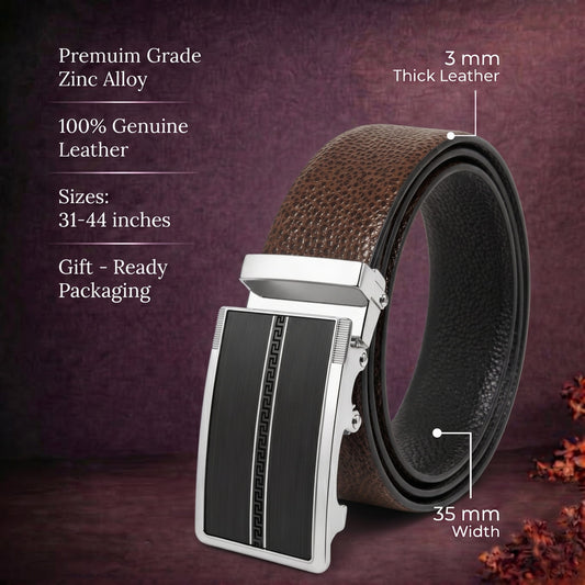 Mens Genuine Leather Belt | 2 in 1 Reversible (Brown & Black) (1 Pc.) - LUXORIC - KRONIQ — Leather Belts for Men | THE MEN THING