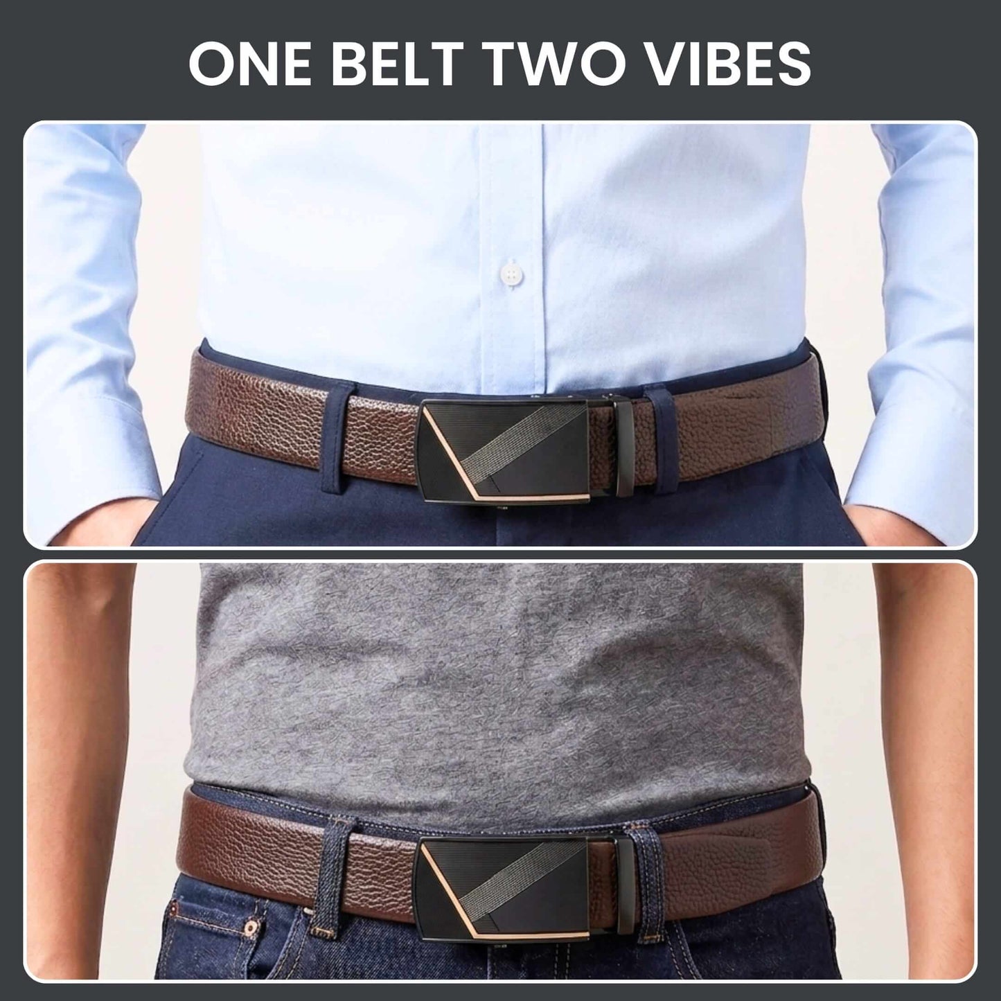 THE MEN THING Leather Belts Mens Genuine Leather Belt | 2 in 1 Reversible (Brown & Black) (1 Pc.) - LUXORIC - NOCTIS