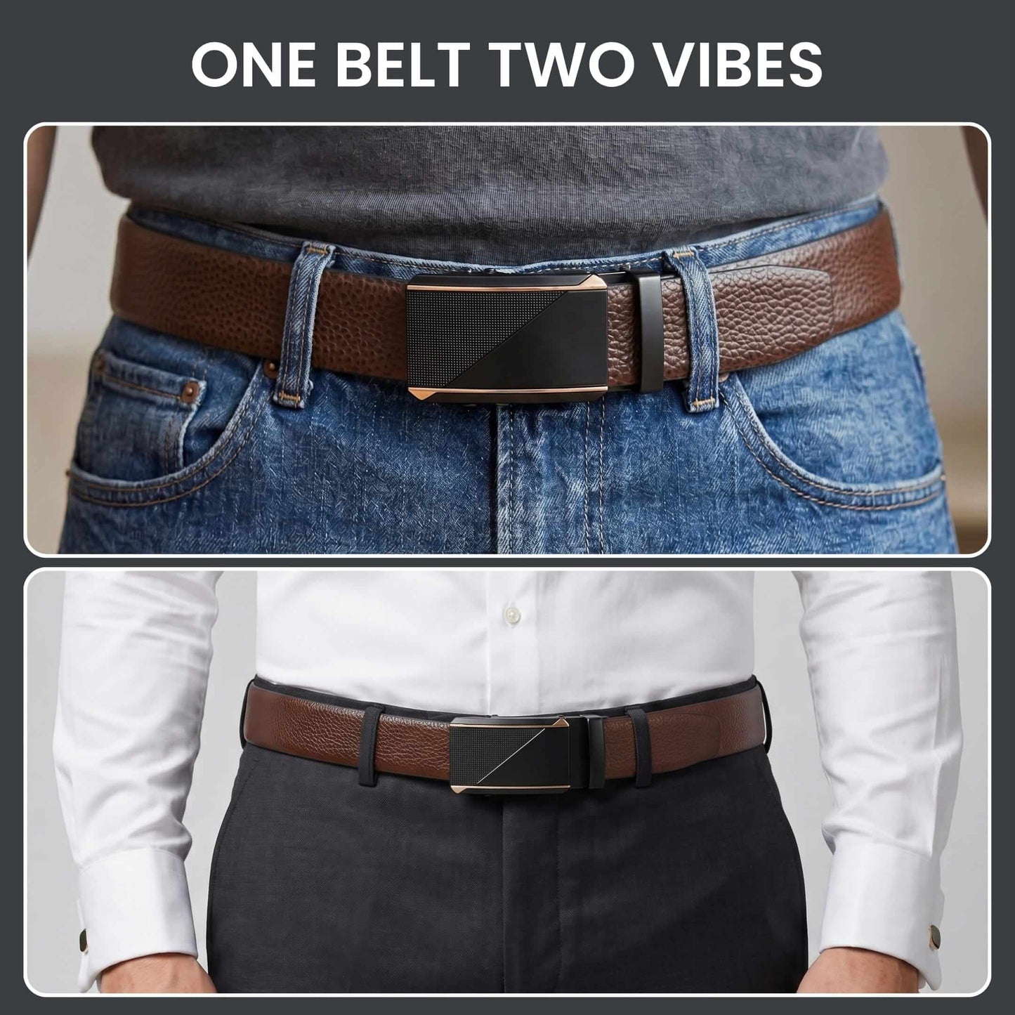 THE MEN THING Leather Belts Mens Genuine Leather Belt | 2 in 1 Reversible (Brown & Black) (1 Pc.) - LUXORIC -TRION
