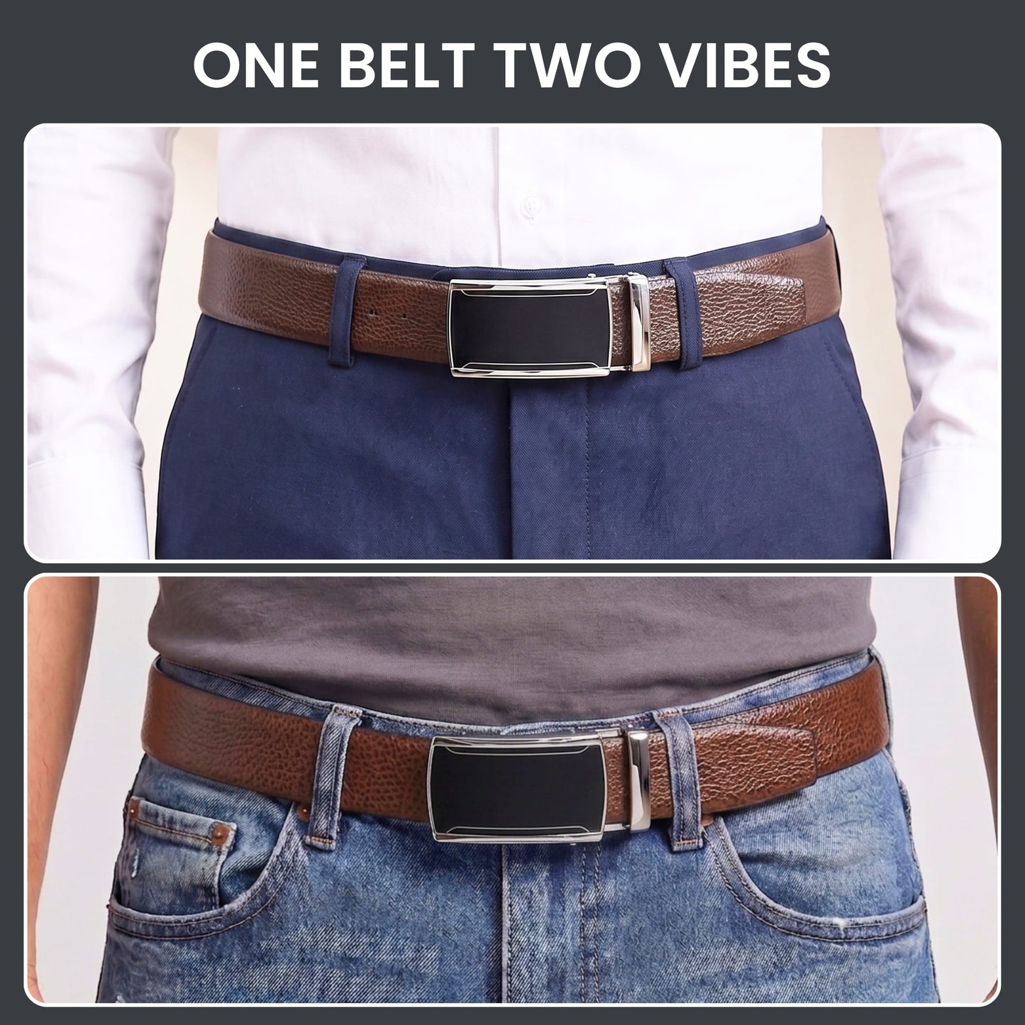 THE MEN THING Leather Belts Mens Genuine Leather Belt | 2 in 1 Reversible (Brown & Black) (1 Pc.) - LUXORIC - VELMIR
