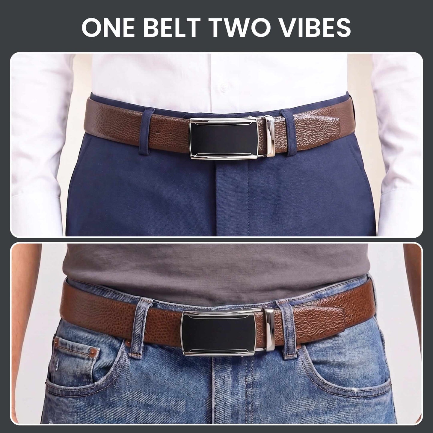 Mens Genuine Leather Belt | 2 in 1 Reversible (Brown & Black) (1 Pc.) - LUXORIC - VELMIR — Leather Belts for Men | THE MEN THING