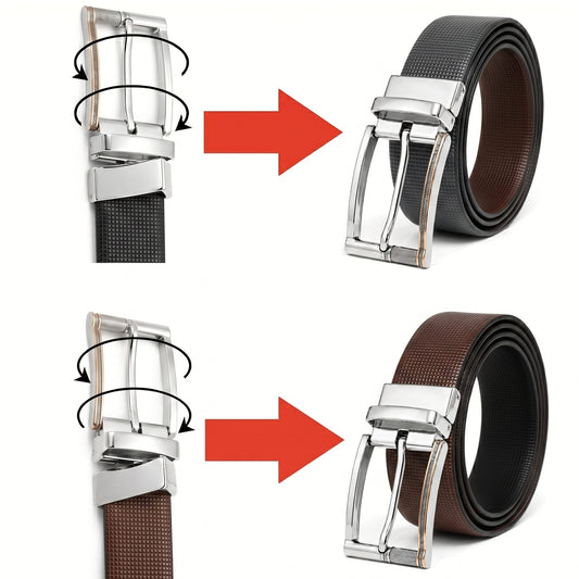 THE MEN THING Leather Belts Mens Genuine Leather Belt | 2 in 1 Reversible (Brown & Black) (1 Pc.) - NEXVIOR