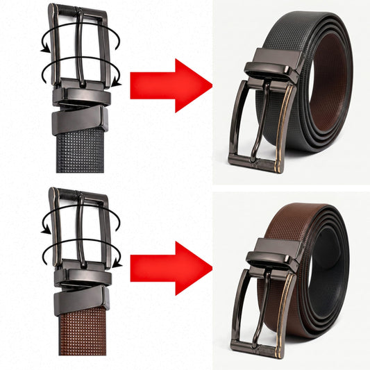 THE MEN THING Leather Belts Mens Genuine Leather Belt | 2 in 1 Reversible (Brown & Black) (1 Pc.) - NEXVIOR