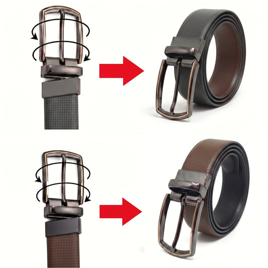 THE MEN THING Leather Belts Mens Genuine Leather Belt | 2 in 1 Reversible (Brown & Black) (1 Pc.) - NEXVIOR