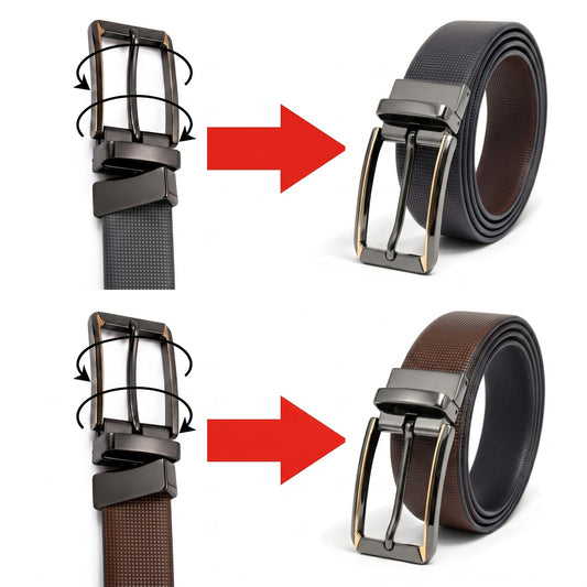 THE MEN THING Leather Belts Mens Genuine Leather Belt | 2 in 1 Reversible (Brown & Black) (1 Pc.) - NEXVIOR
