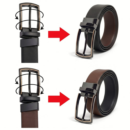THE MEN THING Leather Belts Mens Genuine Leather Belt | 2 in 1 Reversible (Brown & Black) (1 Pc.) - NEXVIOR
