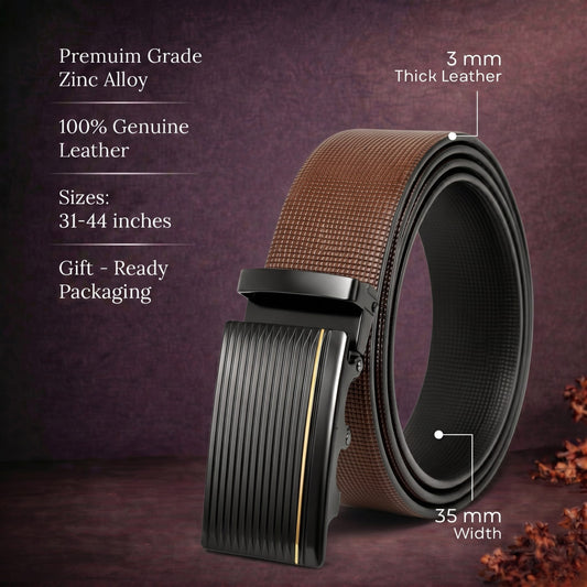THE MEN THING Leather Belts Mens Genuine Leather Belt | 2 in 1 Reversible (Brown & Black) (1 Pc.) - NEXVIOR