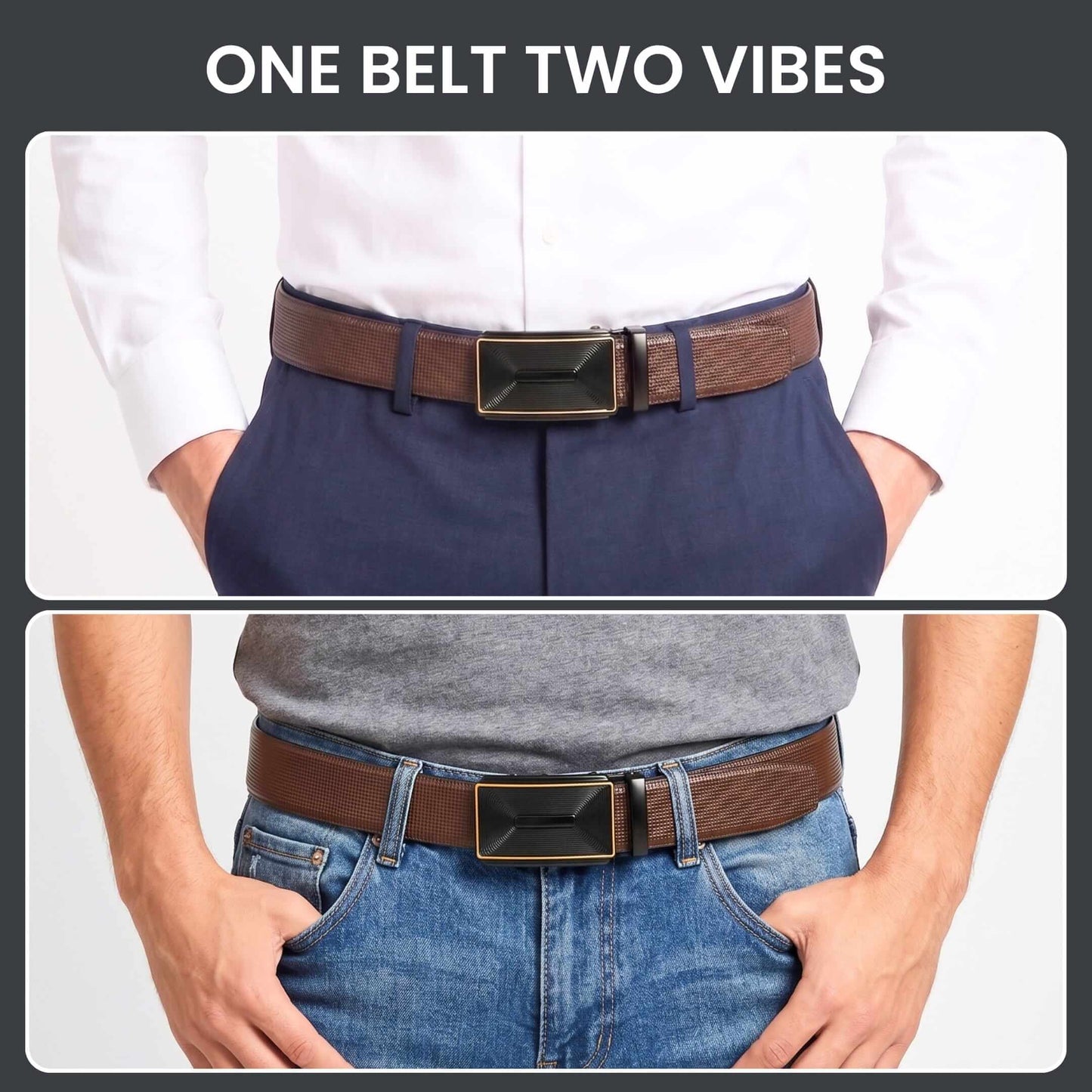 Mens 100% Genuine Leather Belt - NEXVIOR Grid-Emboss, RYZOR Chevron Auto-Lock Buckle (Brown & Black Reversible) — Leather Belts for Men | THE MEN THING