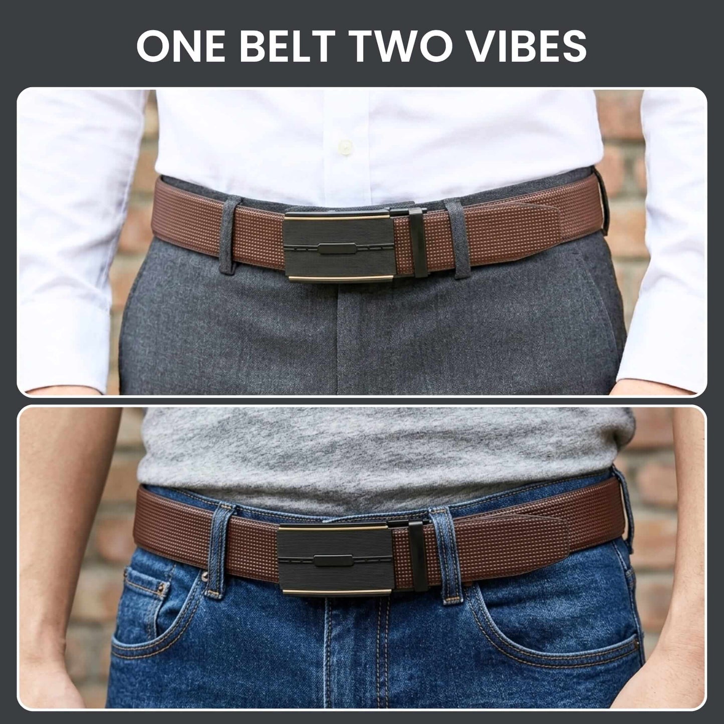 Mens 100% Genuine Leather Belt - NEXVIOR Grid-Emboss, VITARO Cross-Hatch Auto-Lock Buckle (Brown & Black Reversible) — Leather Belts for Men | THE MEN THING