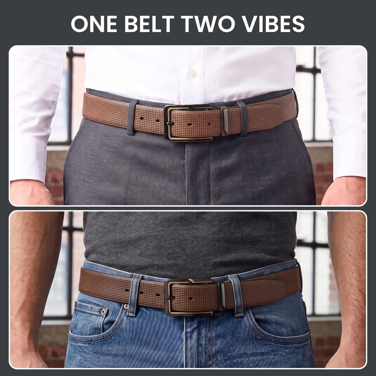 THE MEN THING Leather Belts Mens Genuine Leather Belt | 2 in 1 Reversible (Brown & Black) (1 Pc.) - NEXVIOR -BRAVIX