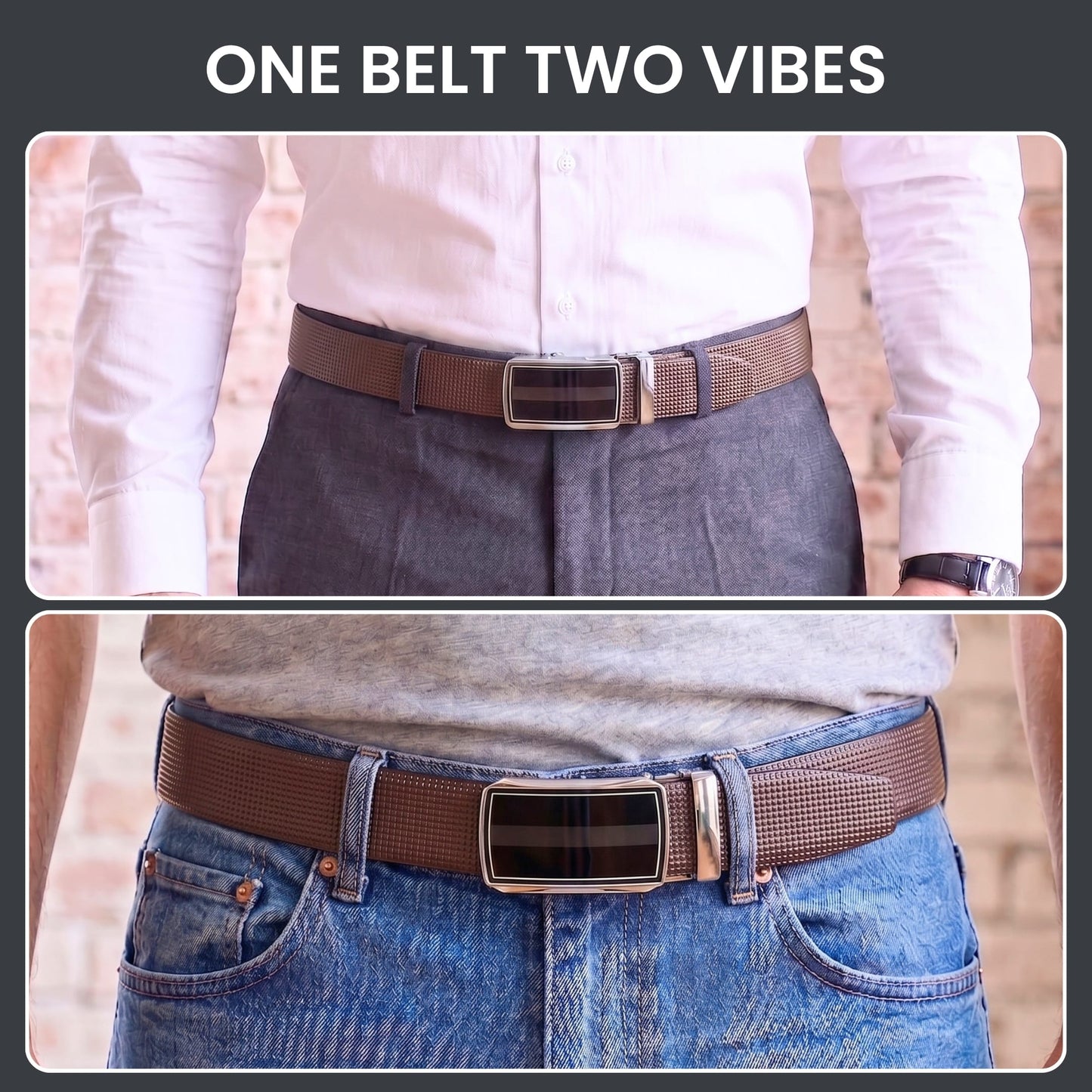 THE MEN THING Leather Belts Mens Genuine Leather Belt | 2 in 1 Reversible (Brown & Black) (1 Pc.) - NEXVIOR - KLYNT