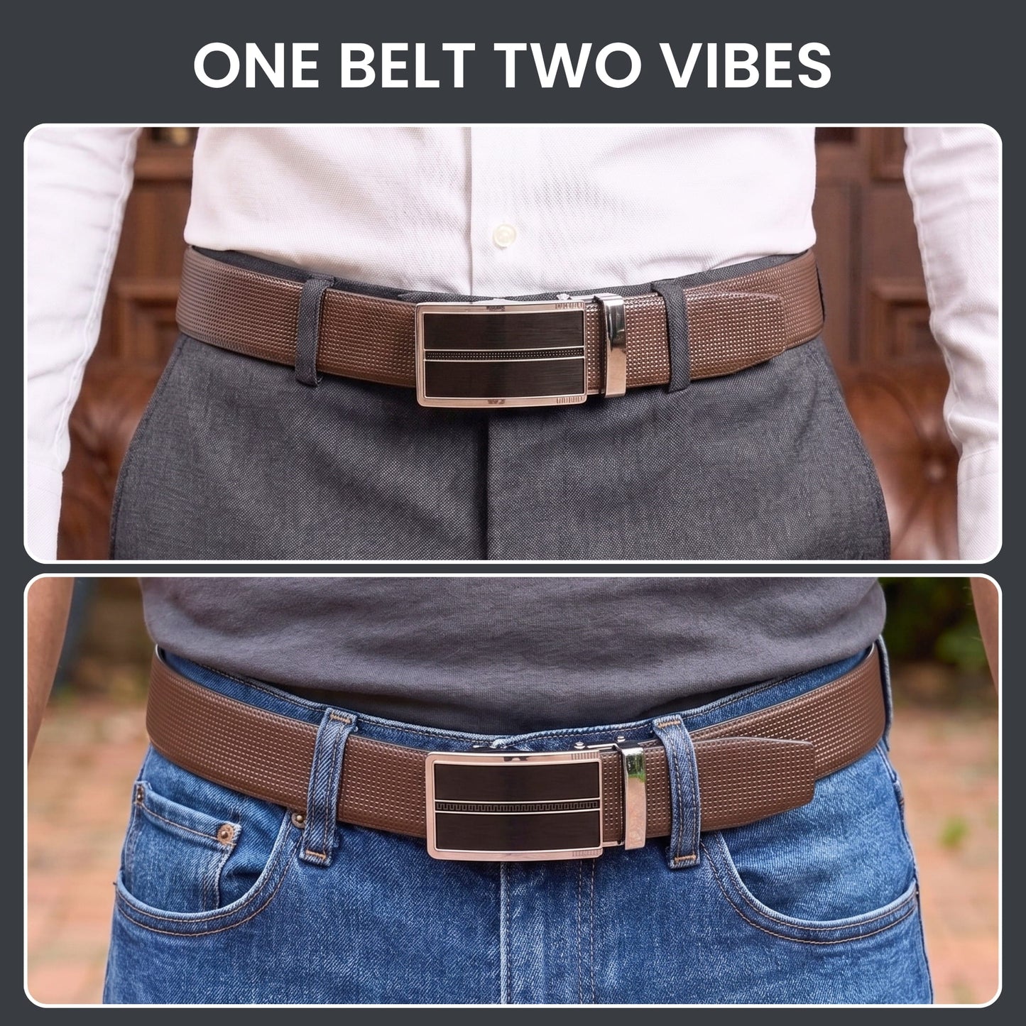THE MEN THING Leather Belts Mens Genuine Leather Belt | 2 in 1 Reversible (Brown & Black) (1 Pc.) - NEXVIOR - KRONIQ
