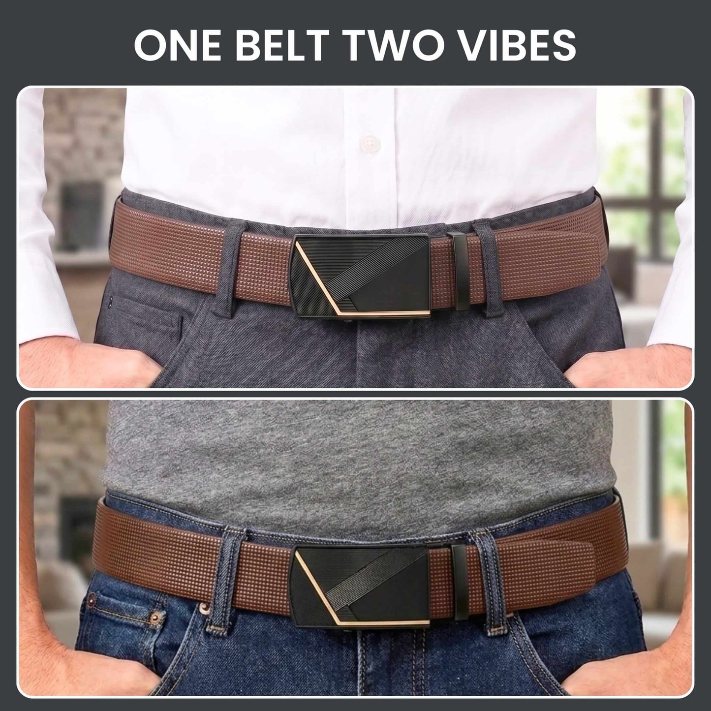 THE MEN THING Leather Belts Mens Genuine Leather Belt | 2 in 1 Reversible (Brown & Black) (1 Pc.) - NEXVIOR - NOCTIS