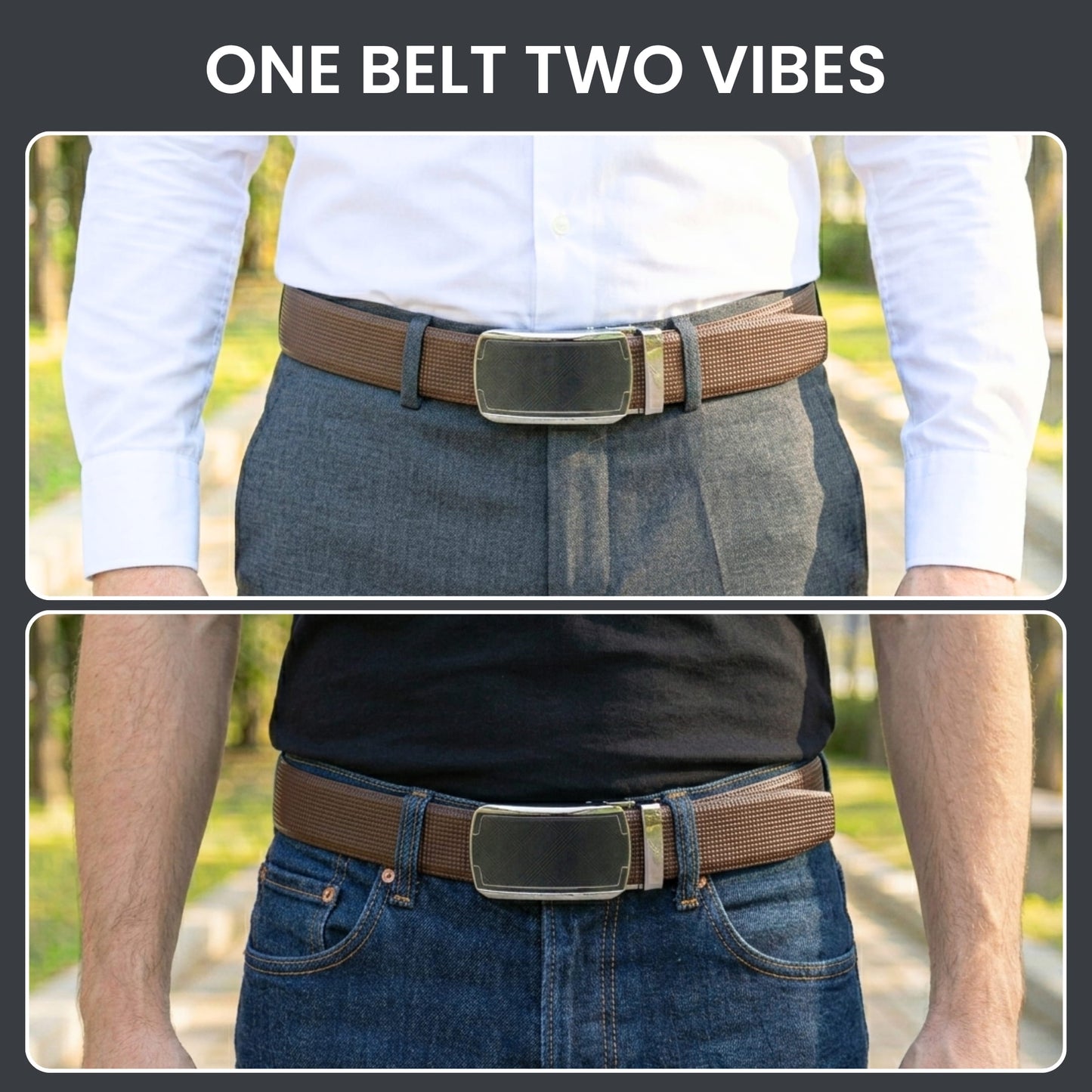 THE MEN THING Leather Belts Mens Genuine Leather Belt | 2 in 1 Reversible (Brown & Black) (1 Pc.) - NEXVIOR - ORLUX
