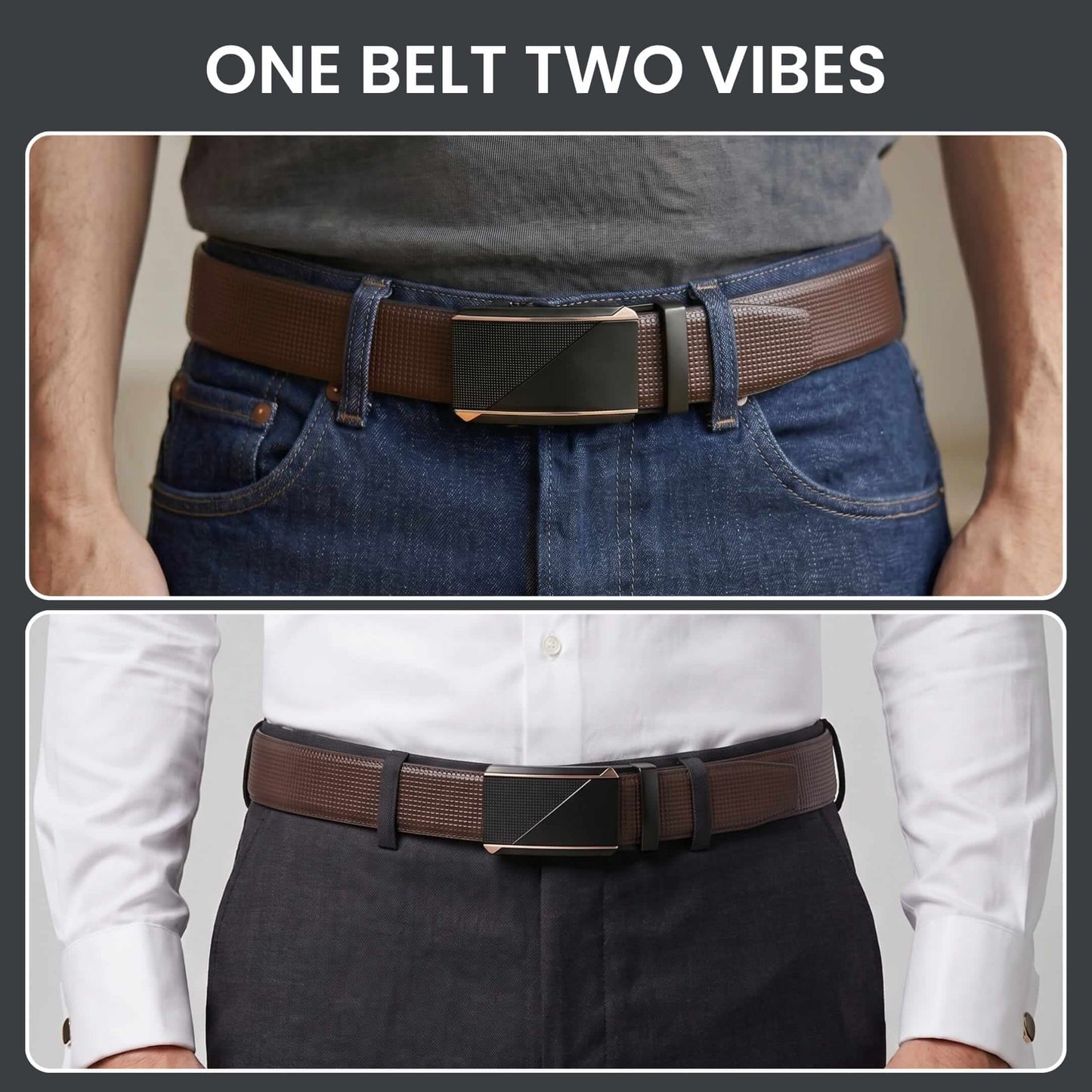 THE MEN THING Leather Belts Mens Genuine Leather Belt | 2 in 1 Reversible (Brown & Black) (1 Pc.) - NEXVIOR -TRION