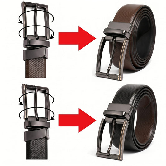 THE MEN THING Leather Belts Mens Genuine Leather Belt | 2 in 1 Reversible (Brown & Black) (1 Pc.) - REXVA